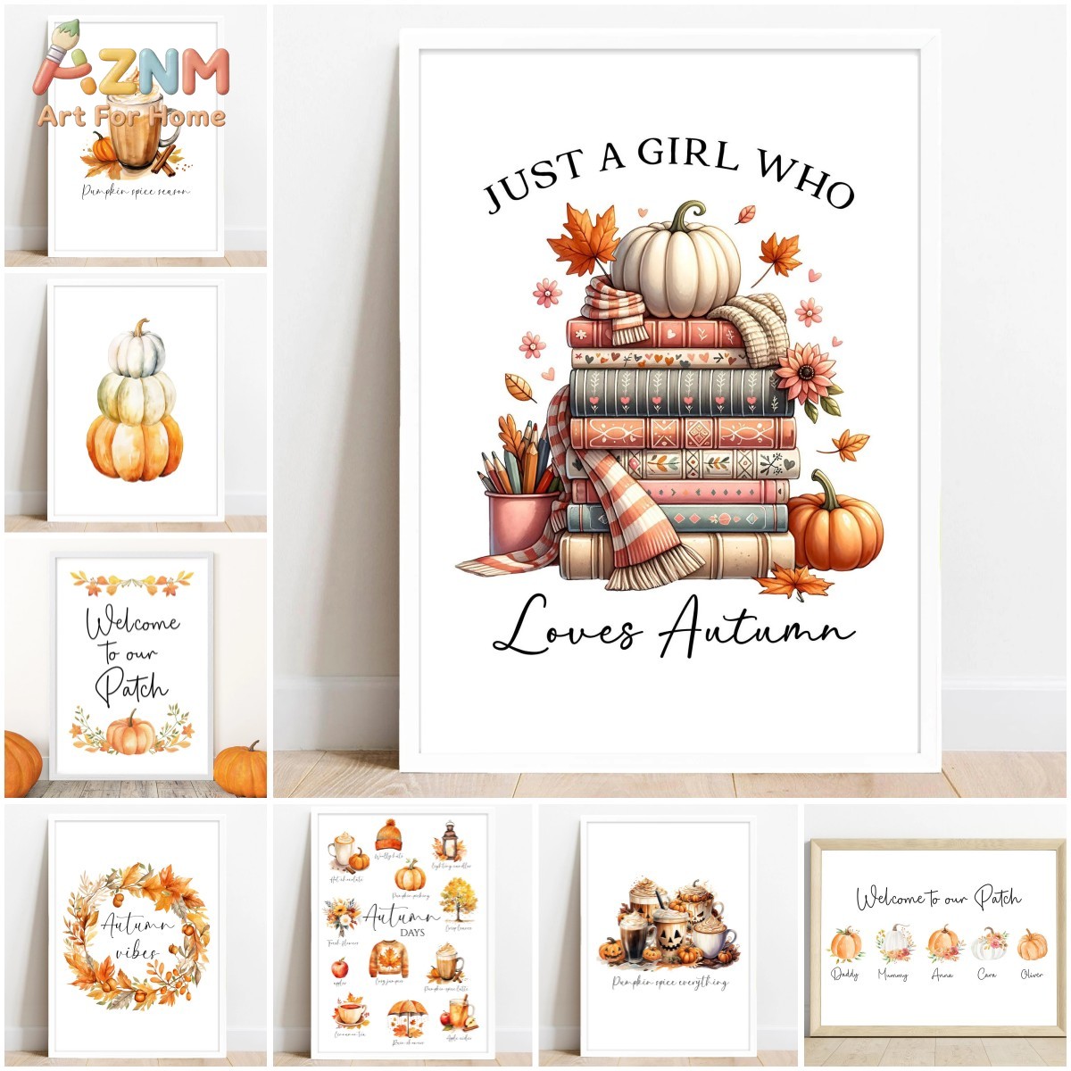Resin Art Quotes - AZNM 수채화 가을 책들 호박 커피