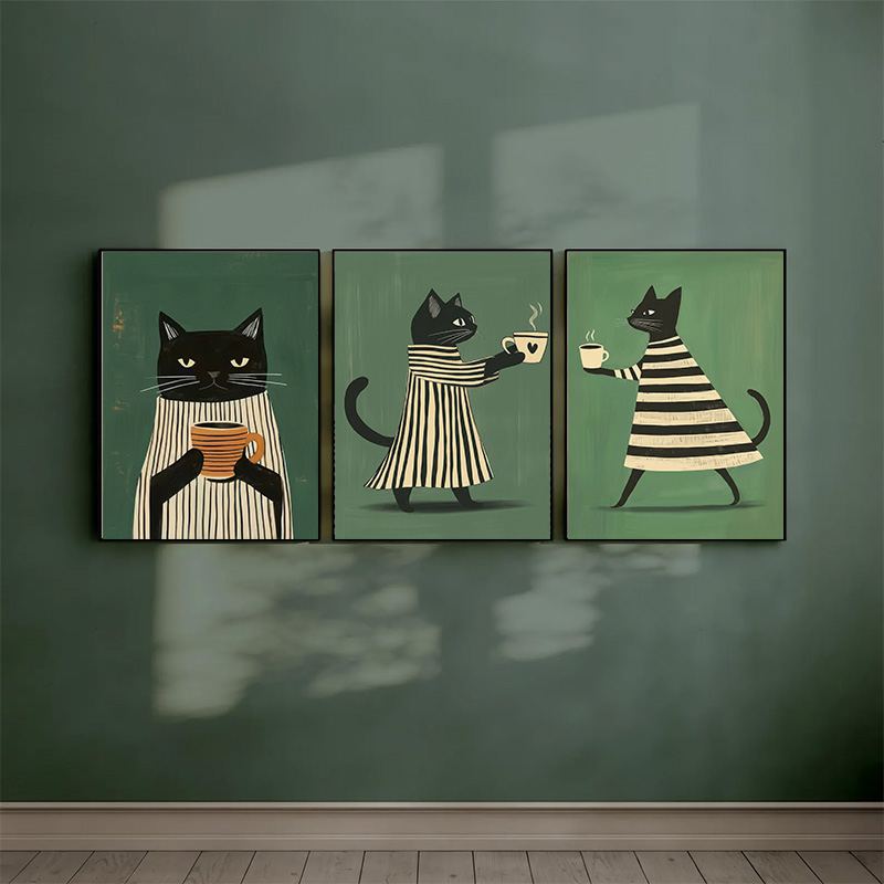 Background Resin Art - 귀여운 줄무늬 검은 고양이 커피 테마