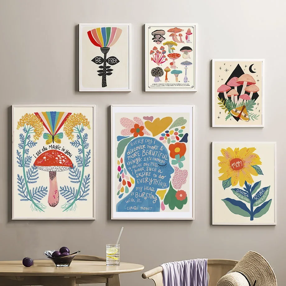보헤미안 스타일 버섯 나비 해바라기 문구 추상 벽 예술 - Resin Art Quotes 리뷰 및 가격
